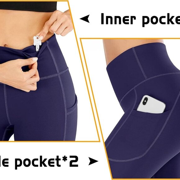 Navy High Waist Yoga Capris with Pockets for Women, Slim Fit, 4-Way Stretch, Sof - Picture 4 of 6
